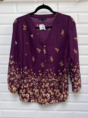 Sara Michelle Women’s Large NWT Purple Floral Sheer Long Sleeve Blouse